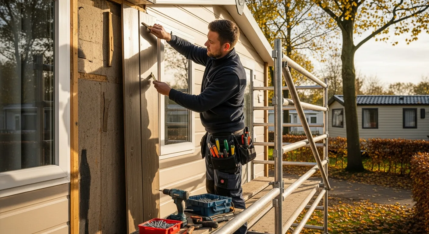 Vakman inspecteert chalet